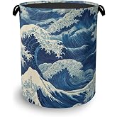 Ocean Wave Laundry Basket,Japanese Foldable Oxford Cloth Tote Bag Laundry Hamper Clothes Storage Bucket Organizer for Bedroom Laundry Storage Dormitories 16" x 20.8"