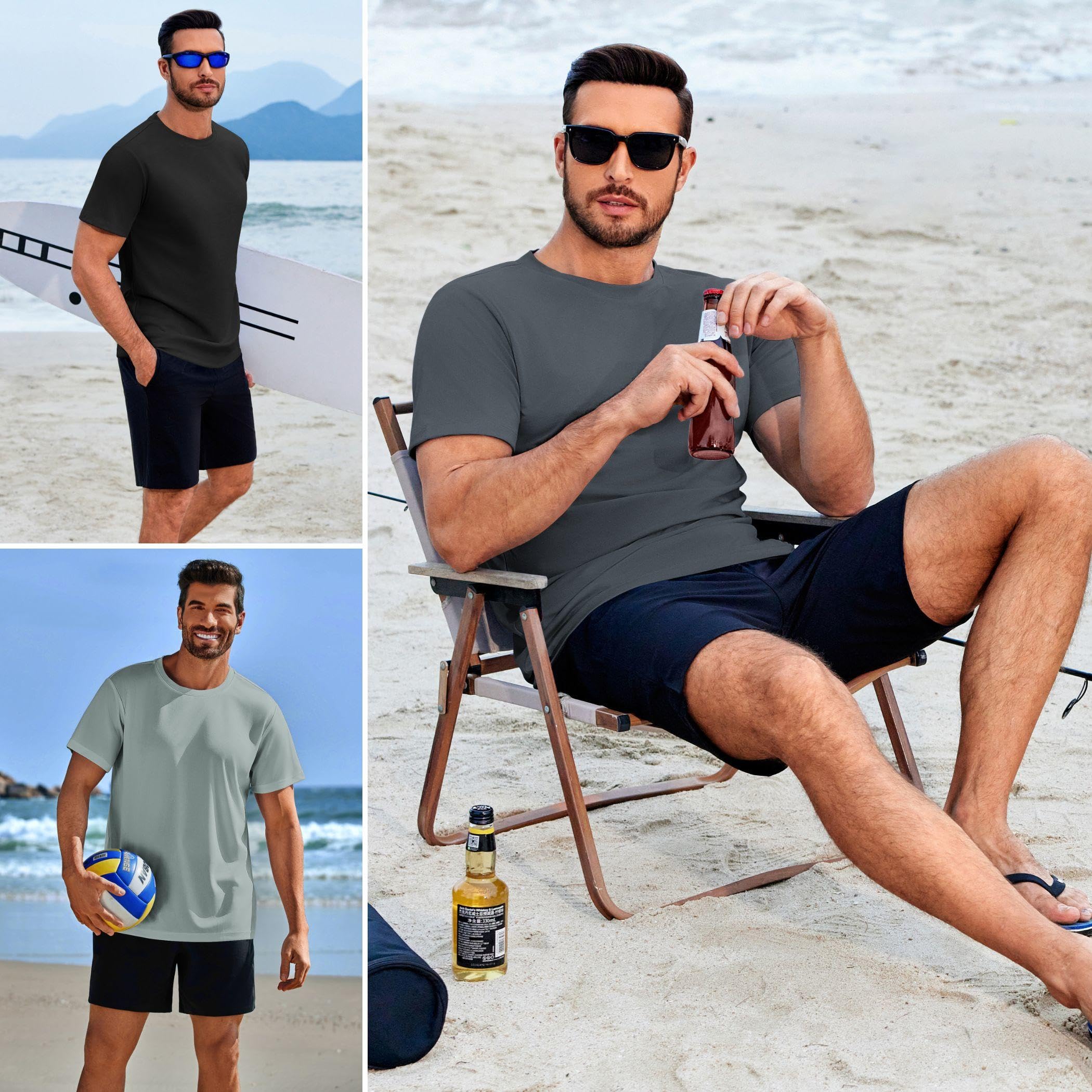 PINSPARK Men's 3 Pack Workout Shirts Quick Dry Moisture Wicking Crewneck Tee Shirt Mesh Athletic T-Shirts