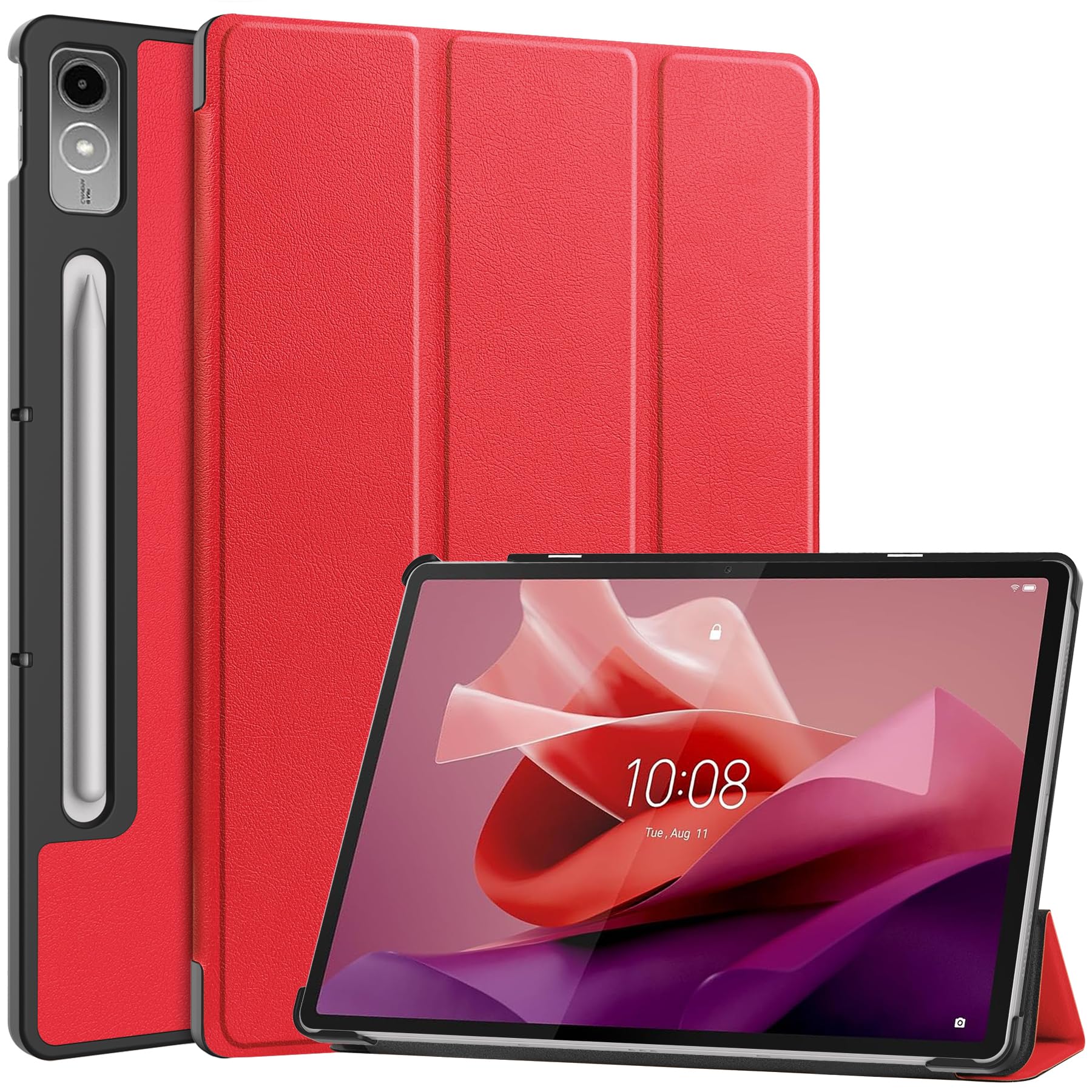 Case for Lenovo Tab P12 Tablet 12.7 Inch 2023 Release, Slim Tri-Fold Stand Premium Leather Protective Shell Smart Cover with Auto Wake/Sleep Flip Case for Lenovo Tab P12 2023, Red