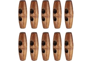 HARFINGTON 10pcs Wooden Toggle Buttons 30mm / 1.2" Wood Olive Sewing Buttons 2-Hole Wood Horn Oval Buttons Sewing Accessories