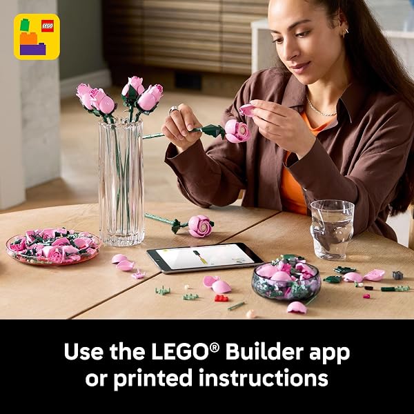 LEGO BOTANICALS BOUQUET OF PINK ROSES ARTIFICIAL FLOWERS – BUILDING BLOCKS FOR ADULTS, AGES 18+ – GIFTS FOR BIRTHDAYS FOR HER – FLOWERS FOR HOME OFFICE, SHELF OR ROOM DECOR – 10374