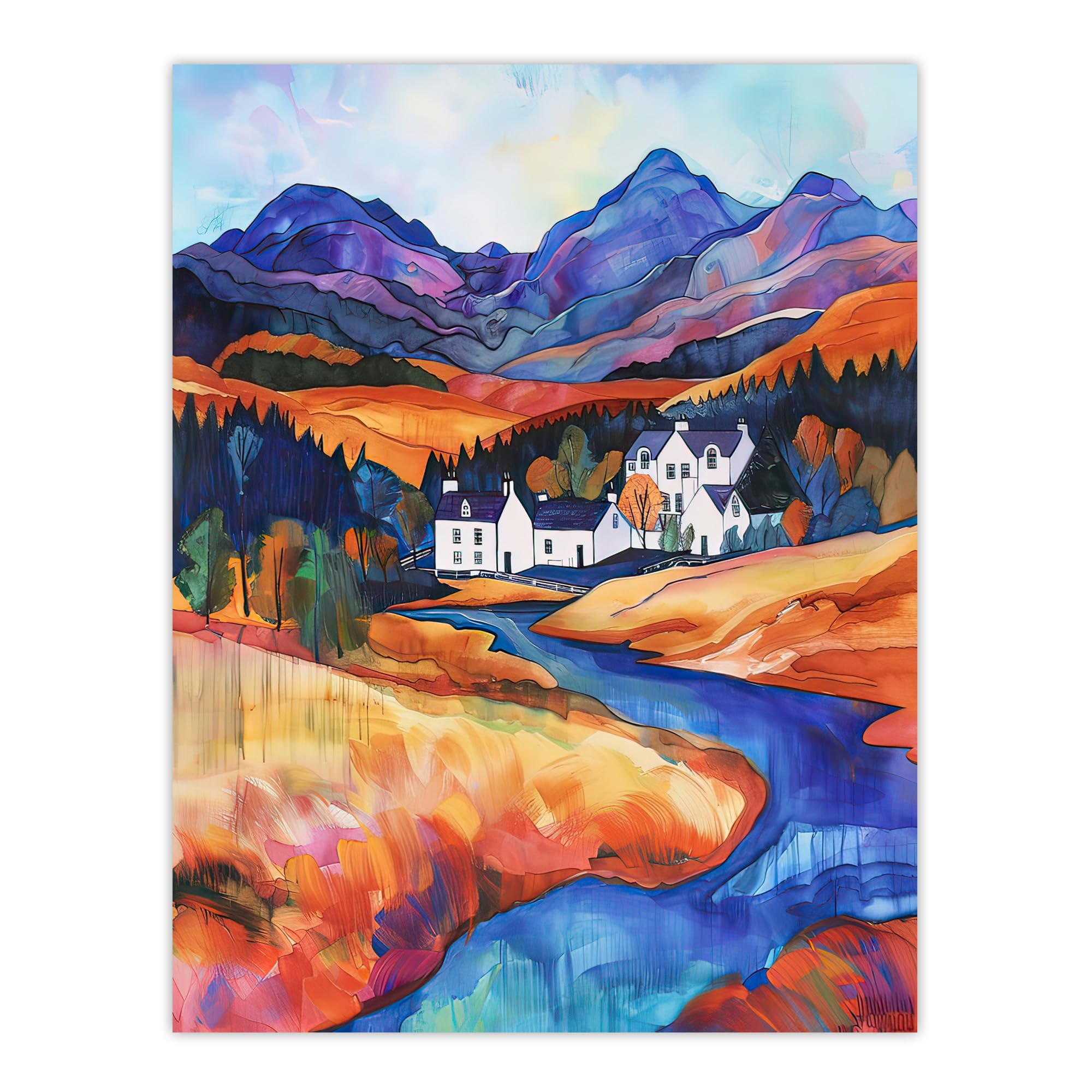 Artery8 Glencoe Mountain Cottages Scottish Landscape Living Room Large Wall Art Poster Print Thick Paper 18X24 Inch