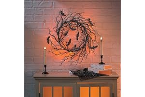 Fun Express Halloween Wreath 26" Light Up Black Bat Twig Wreath for Front Door - Spooky Gothic Outdoor Halloween Decorations with LED Lights | Premium Plastic Construction for Porch & Entryway Decor
