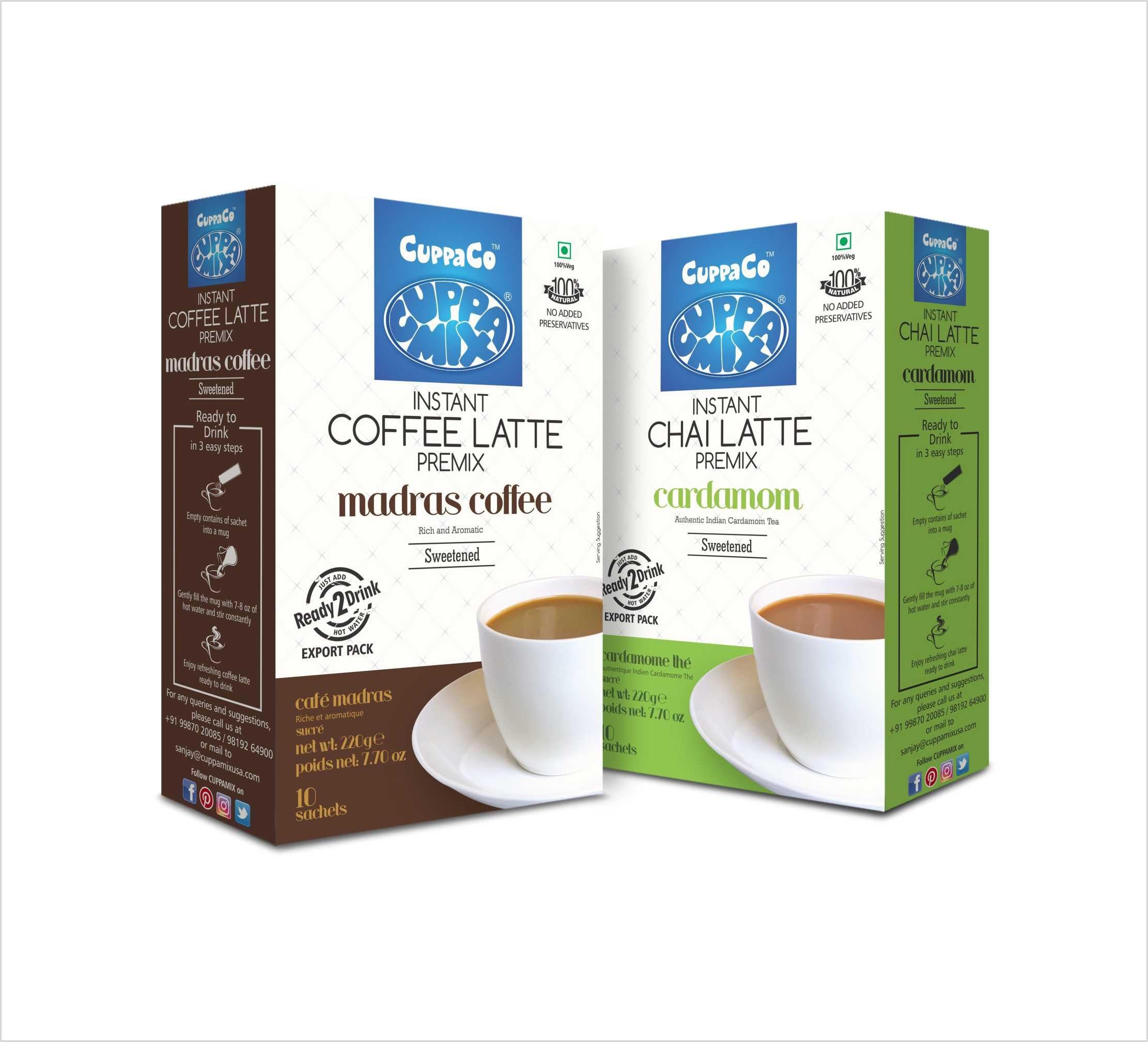 Cuppa Mix Instant Latte Cardamom Tea and Mardas Coffee Sweetened, 10 Count (2 Pack)
