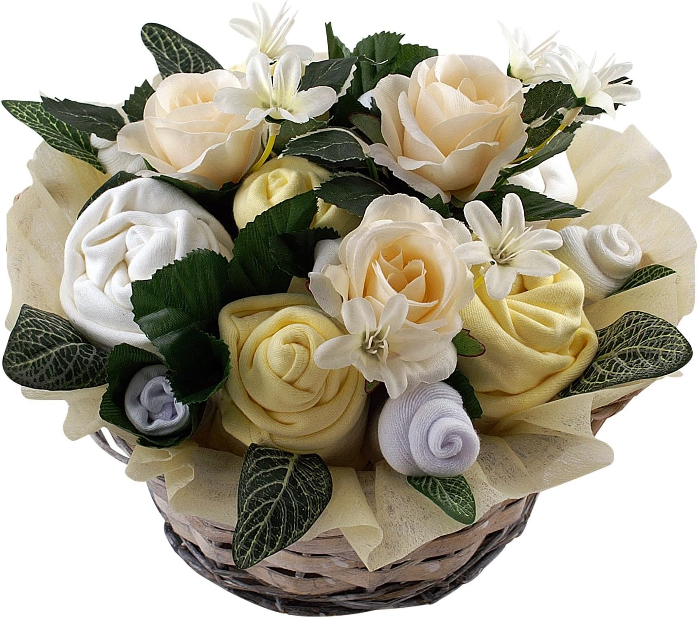 Baby Clothes Bouquet Gift Basket for a New Baby in Unisex Colours (0-3 months)
