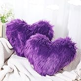 Enhon 2 Pcs Fluffy Heart Pillows Faux Fur Heart Shaped Plush Pillow Soft 20 x 15.7 Inch Love Throw Pillows with Insert for Decorative Office Home Bedroom Living Room Sofa(Violet)