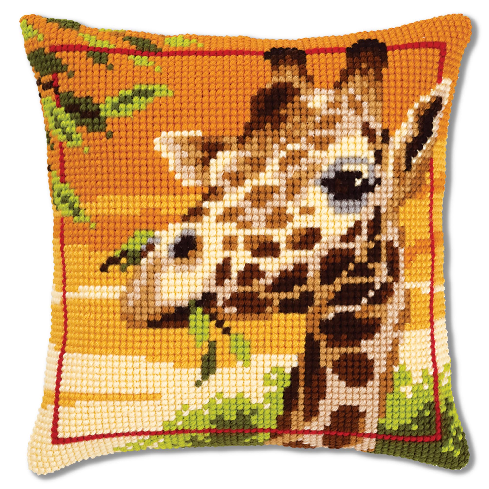 Vervaco Giraffe Cross Stitch Cushion, Multi-Colour, Fabric, 16 x 16, PN-0145345
