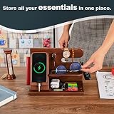 Teslyar Wood Phone Docking Station Ash Nightstand Organizer Brown view 2