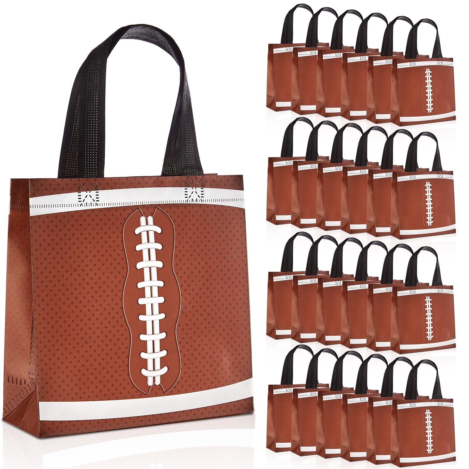 Photo 1 of 24Pcs Football Gift Bags With Handles Bulk Sport Theme Treat Candy Bags Football Team Present Non Woven Goodie Snack Favor Bag for Sport Boys Birthday Party Favor Baby Shower Decorations Supplies