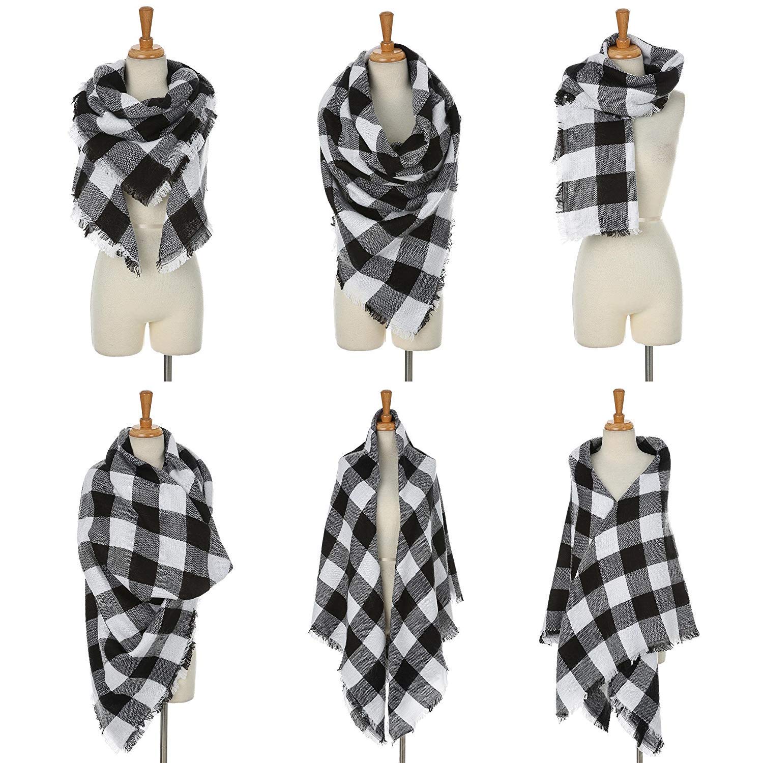 Women\'s Plaid Blanket Scarf Lightweight Winter Warm Soft Tartan Oversized Shawl Wrap Cape