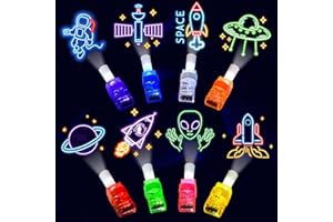 POPOOO 24PCS Space themed Party Favors-LED Finger Lights：Glow-in-the-Dark Light-Up Toys Bulk for Kids Boys Girls,Outer Space Party Decorations Supplies, Party Goodie Bags, Classroom Prizes, Fun Gifts