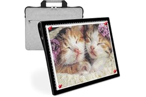 HIUKCOLED Rechargeable A4 Light Pad with Diamond Painting Light Board Carry Bag, Built-in Battery＆Magnetic Panel, 5-Level Brightness Adjustable,Wireless LED Tracing Box for Drawing,Sketching,Tracing