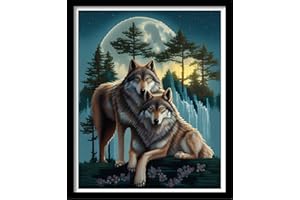 Findvoor Stamped Cross Stitch Kits for Beginners Full Range of Cross Stitching Embroidery Pattern for Kids or Adults, 11CT DIY Needlepoint Embroidery Starter Kits-Couple Wolf 15.7x19.7 inch