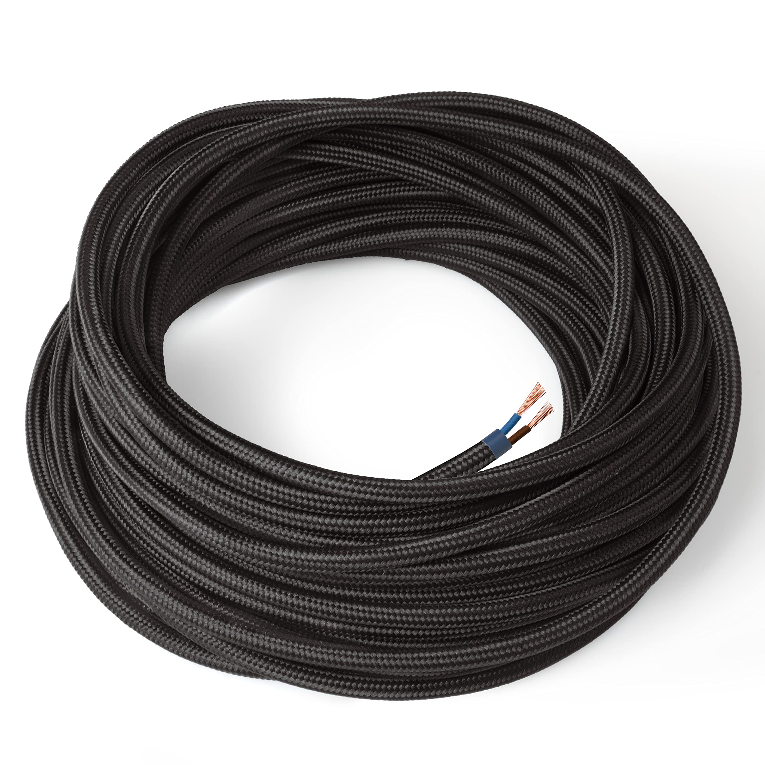 Amarcords - Textile Electrical Wire color BLACK round silk 20 meters to 2 conductors 2x075 - Wire coated in colored vintage fabric for chandeliers and lamps applique lampshades.