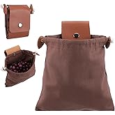 Foraging Bag, Waxed Canvas Foraging Pouch, Brown Outdoor Picking Fruit Bags, Foldable Leather Belt Pouch with Drawstring, Multi-Purpose Picking Bag for Camping, Shells, Treasures, Travel and Hiking