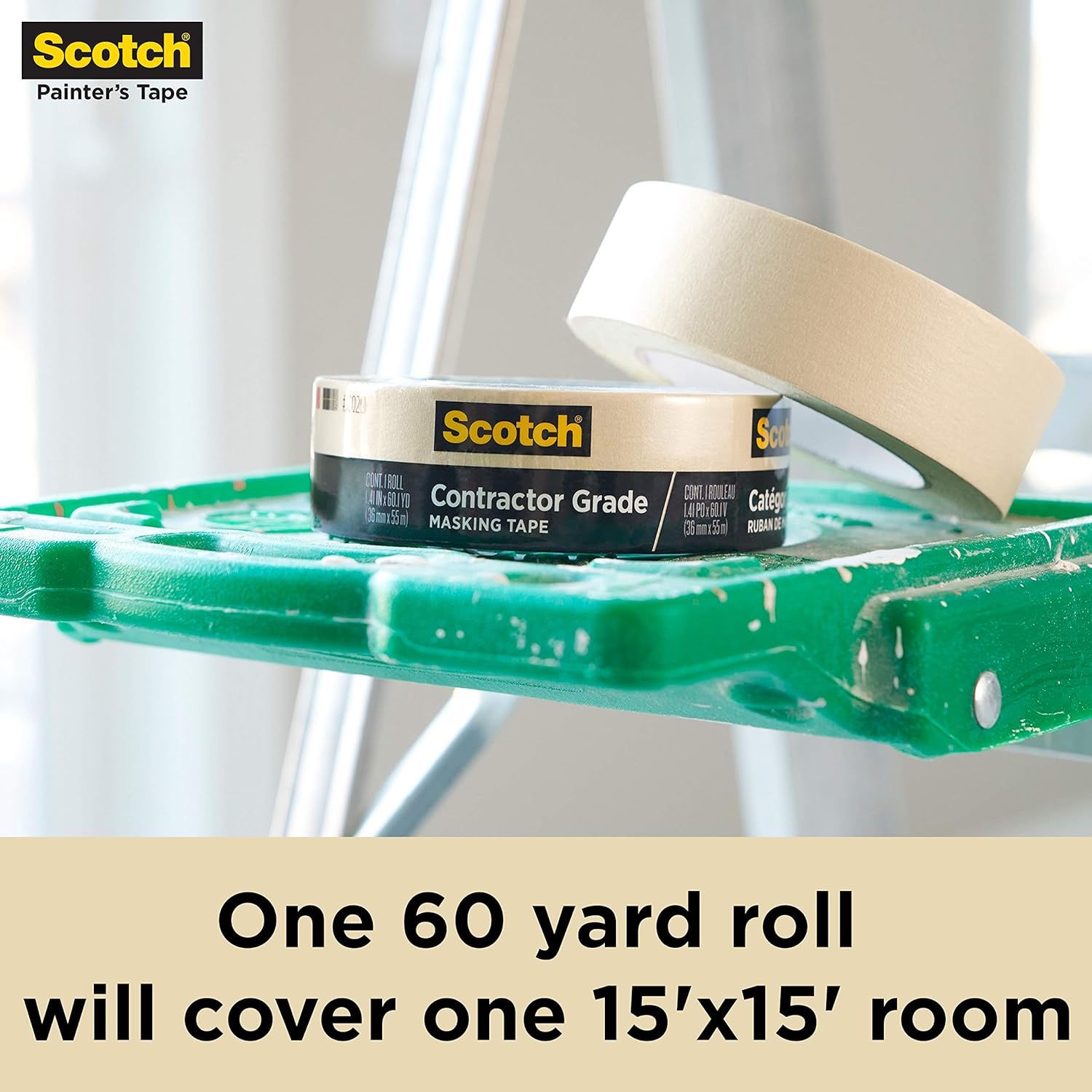 Scotch Contractor Grade Masking Tape, 1.88 inches by 60.1 yards (360 yards total), 2020, 6 Rolls - Painters Masking Tape - 