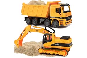 Toy To Enjoy Construction Toys - Excavator & Dump Truck Toy for Kids (Set of 2) – Moveable Claw & Lifting Back – Garbage Truck & Bulldozer Digger – Construction Vehicles for Boys & Kids