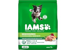 IAMS Proactive Health Adult Minichunks Dry Dog Food, Chicken, 30 lb | Real chicken #1 ingredient, no fillers, natural fiber & prebiotics, Omega-6 fatty acids, antioxidants for immune support