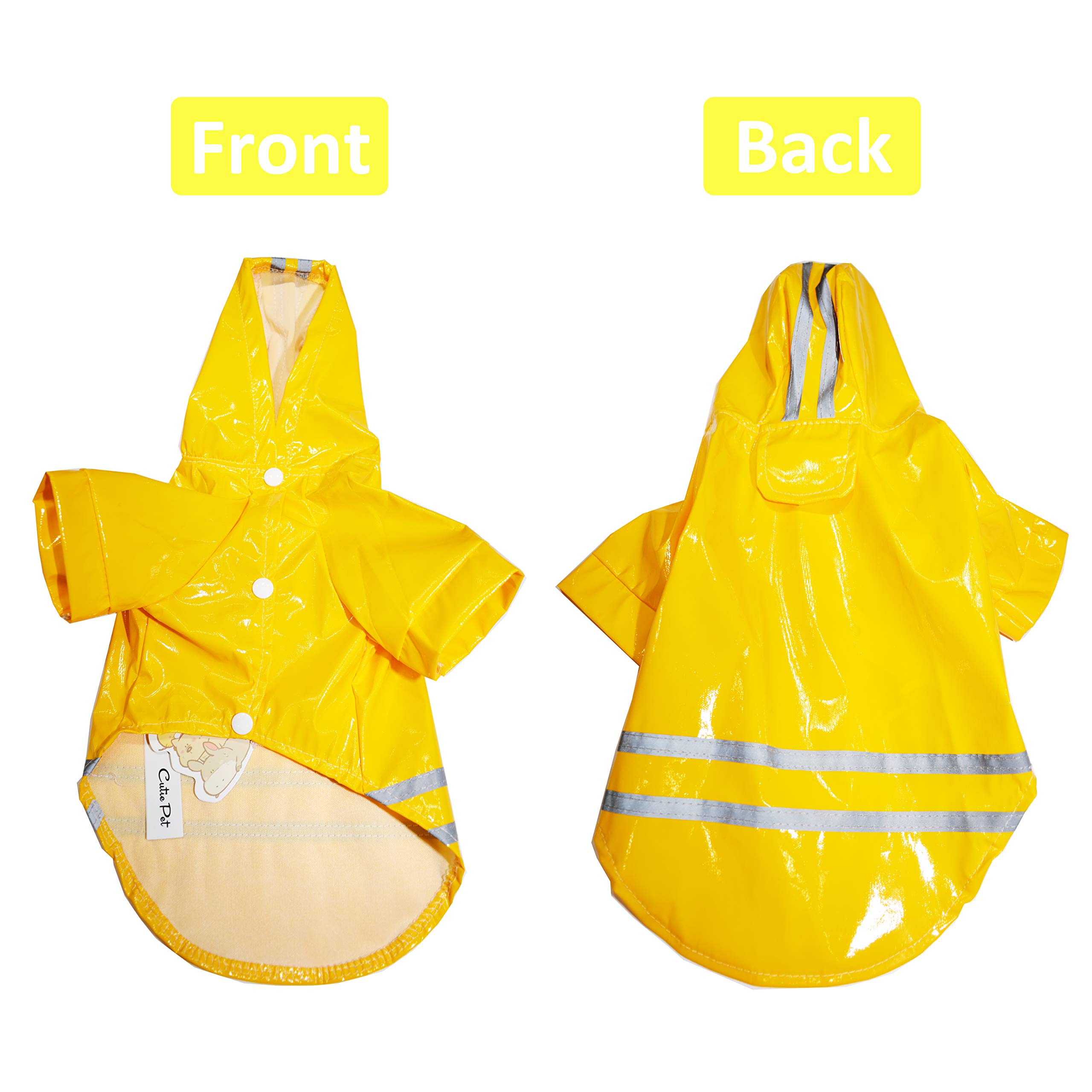 Cutie Pet Dog Raincoat Waterproof Coats for Dogs Lightweight Rain Jacket Breathable Rain Poncho Hooded Rainwear with Safety Reflective Stripes (L, Yellow)
