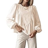 IQSQSQ Women's Peplum Babydoll Top Waffle Knit Shirt with Back Button Lantern Sleeves for Casual Outfits