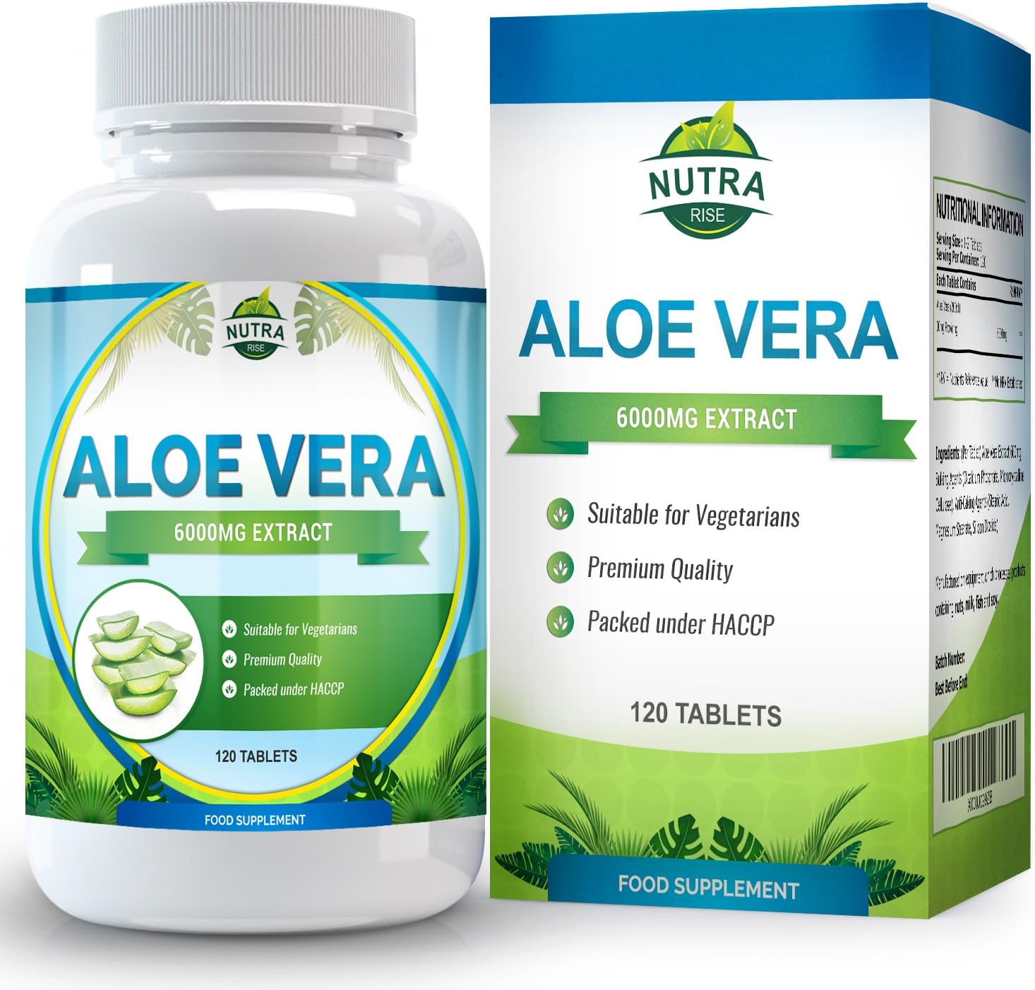 Aloe Vera Tablets High Strength - Digestive Support Supplement, Concentrated Extract, Equivalent to 6000mg Aloe Vera Leaf Juice for Men & Women, Vegetarian Friendly, 120 Tablets, by Nutra Rise