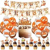 Fox Woodland Animal Birthday Party Supplies - Forest Animal Theme Decorations Kit With Cupcake Toppers, Balloons