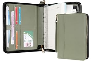 WASON Portfolio A5 Binder Journal with Zipper - Leather pu Writing Notebook Padfolio with Detachable Refillable Notebook, Legal Pad for Business Study and Travel Organizer (Green)