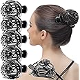 RC ROCHE ORNAMENT 6 Pcs Womens Stylish Rose Dome Comb Clamp Shell Plastic No Slip Strong Secure Grip Side Slide Bun Maker Beauty Accessory Hair Clip, Large Black