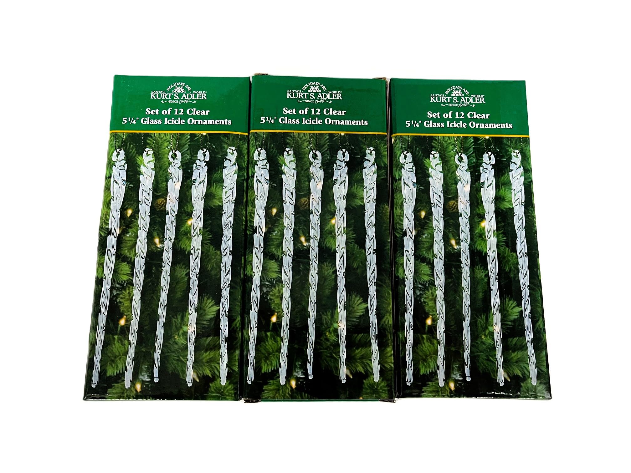 Kurt Adler 5-1/4-Inch Glass Icicle Ornament 36-Piece Box Set,Christmas