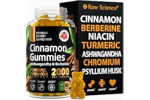 S RAW SCIENCE Cinnamon Gummies - Blood Support - Ceylon Cinnamon & Cinnamon Bark 2000MG Blend Supplements, Berberine, Turmeric, Gymnema Sylvestre, Bitter Melon, Psyllium Husk, Chromium - 60 Gummies