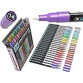 24 Metallic Acrylic Paint Markers Paint Pens Set 0.7mm Extra Fine Tip For Rock Painting, Glass, Mugs, Wood, Metal, Canvas, DIY Projects, Outlining, Detailing. Non Toxic, Waterbased, Quick Drying