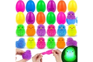 HIPYGYM 12 Pack Easter Eggs Filled Chick Duck LED Puffer Balls Easter Basket Stuffers for Kids Boys Girls, Light Up Squeeze Sensory Ball Fidget Toys for Easter Egg Fillers Easter Egg Hunt Party Favor Gifts
