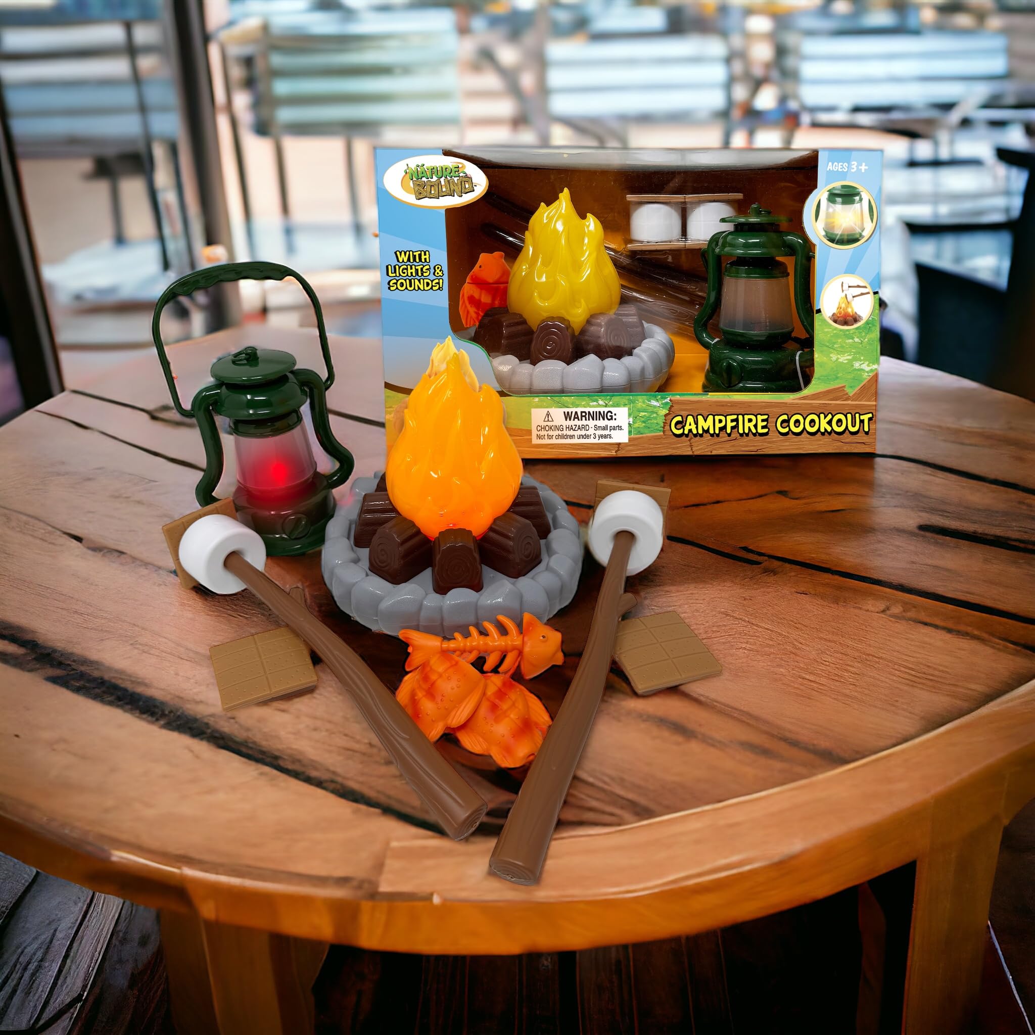 Nature Bound Kids Camping Playset - Light-Up Campfire Toy Set for Indoor and Outdoor Adventures - Pretend S’Mores, Lantern, and Camping Accessories