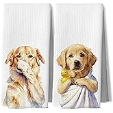 DAYOUER Funny Golden Retriever Gifts Bathroom Hand Towels 16x24 Inches, Golden Retriever Bathroom Decor,Dog Lover Mom Gifts Decorative Hand Tea Towels for Bath Room Washroom Restroom Toilet,Set of 2