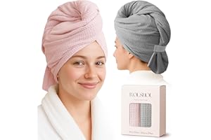 ROLSHOL 2 Pack Microfiber Hair Towel Wrap for Women, 32" x 11" Waffle Weave Hair Plopping Towel for Curly, Long & Thick Hair, Anti-Frizz Hair Turbans for Wet Hair (Pink, Grey)