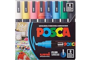 Posca Full Set of 8 Acrylic Paint Pens with Reversible Medium Point Pen Tips, Posca Pens are Acrylic Paint Markers for Rock P