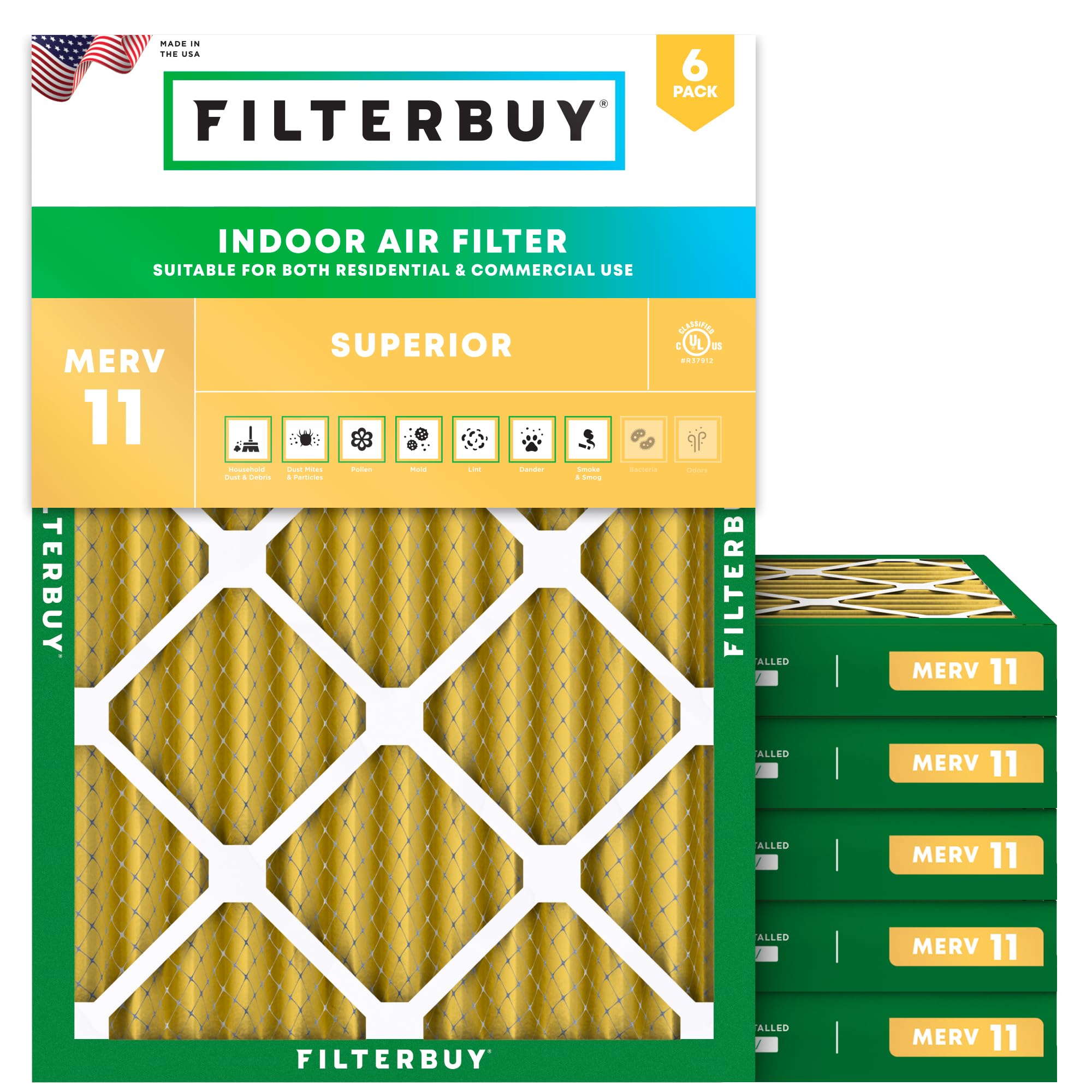 Filterbuy 30x32x2 Air Filter MERV 11 Superior Pet & Allergy Defense (6-Pack), Electrostatic Pleated HVAC AC Furnace Filters Replacement, Made in USA (Actual Size: 30.00 x 32.00 x 1.75) Image