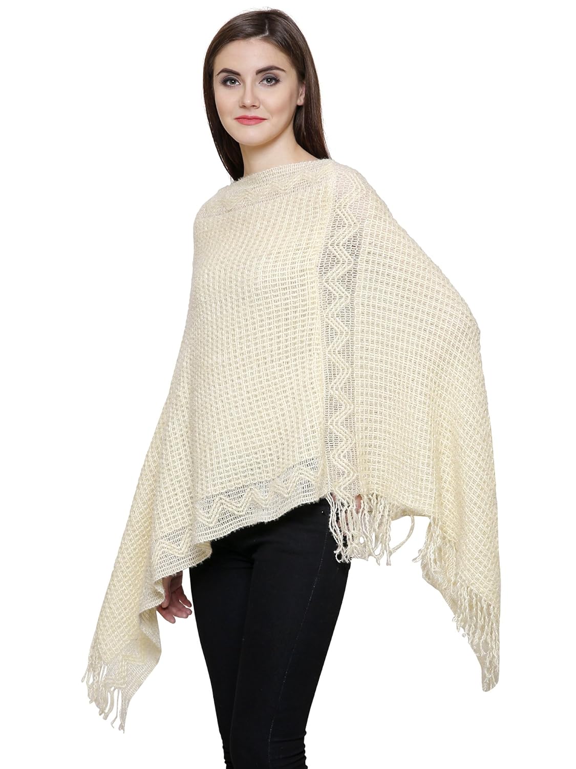 matelco women's woolen long knitted poncho (free size)