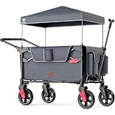 EVER ADVANCED Wagon Stroller for 2 Kids, Compact One-Step Fold Stroller Wagon with Adjustable Push/Pull Handles, Folding Wagon for Travel, Park &amp; Beach, Includes Removable UV Canopy, Grey