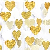 White-Gold Champagne Party-Decorations Graduation Heart Garland Streamers - 39Ft Bachelorette Engagement Hanging Paper Banner, Bridal Baby Shower Wedding Birthday Decor Party Supplies