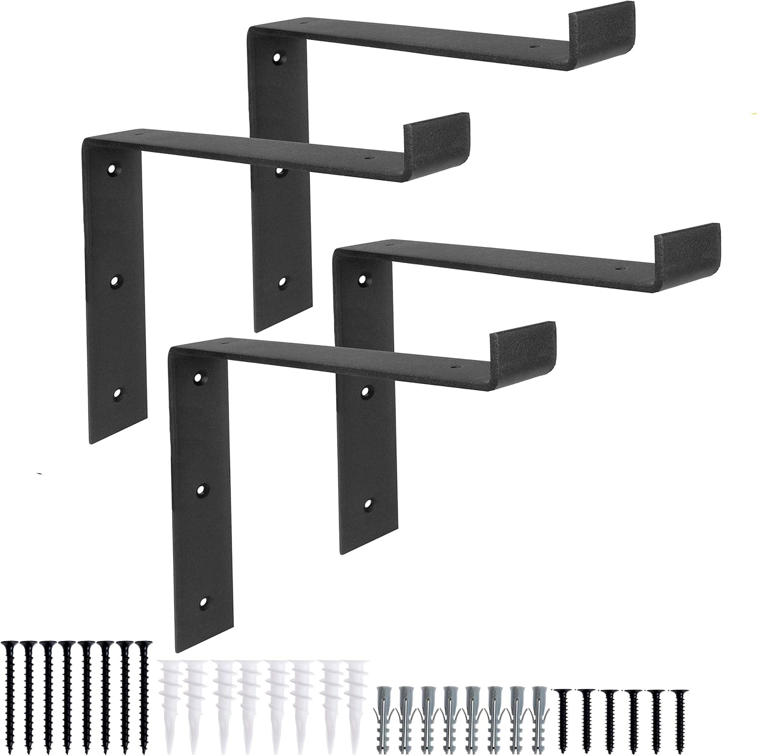 Heavy Duty Steel Floating Shelf Brackets, Undermount Bracket With Lip- Farmhouse Rustic Iron Matte Finish - 4 Pack of 6 x 7.25 Inch Industrial Metal Shelf Holders, Joint Angle Brackets for Wall Shelve: Home Improvement