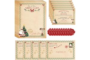 Whaline 48Pcs Christmas Official Letters and Certificate from Santa Include 12 Vintage Red-Green Writing Letter 12 Certificat