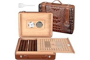 KEJIAR Cigar Humidor Case, Leather Cedar Wood Humidor Cigar Box with Hygrometer, Humidifier, Divider, Travel Cigar Case Hold up to 50 Cigars, Cigar Accessories Gift, Portable Handheld Humidors (L)