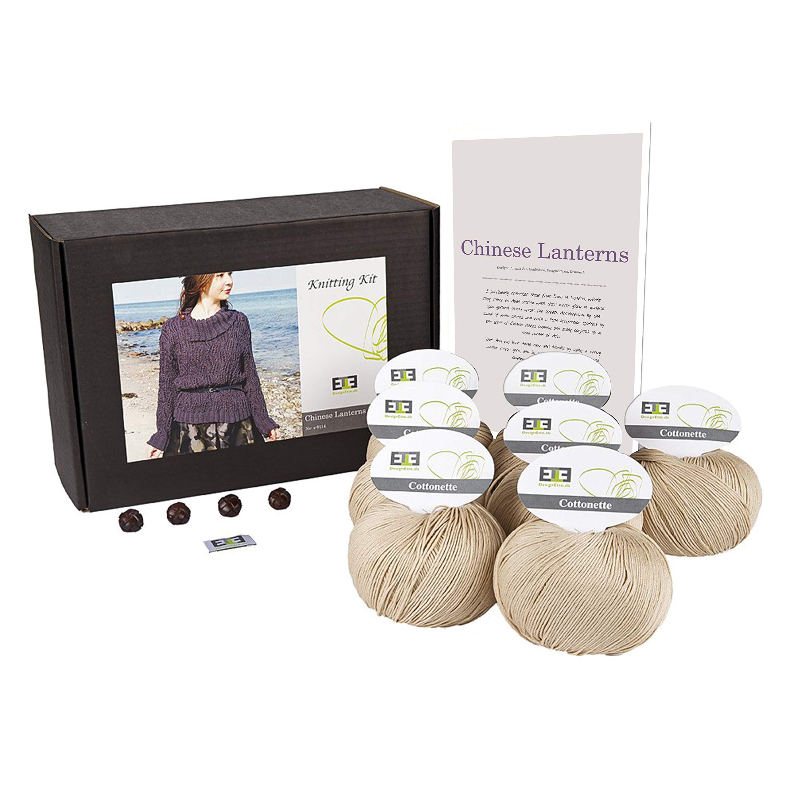 DesignEtte Knitting Kit Chinese Lanterns 100 Percent Mercerized Egyptian Yarn Cotton 3X No-s-9114, Champagne 49, XXX-Large