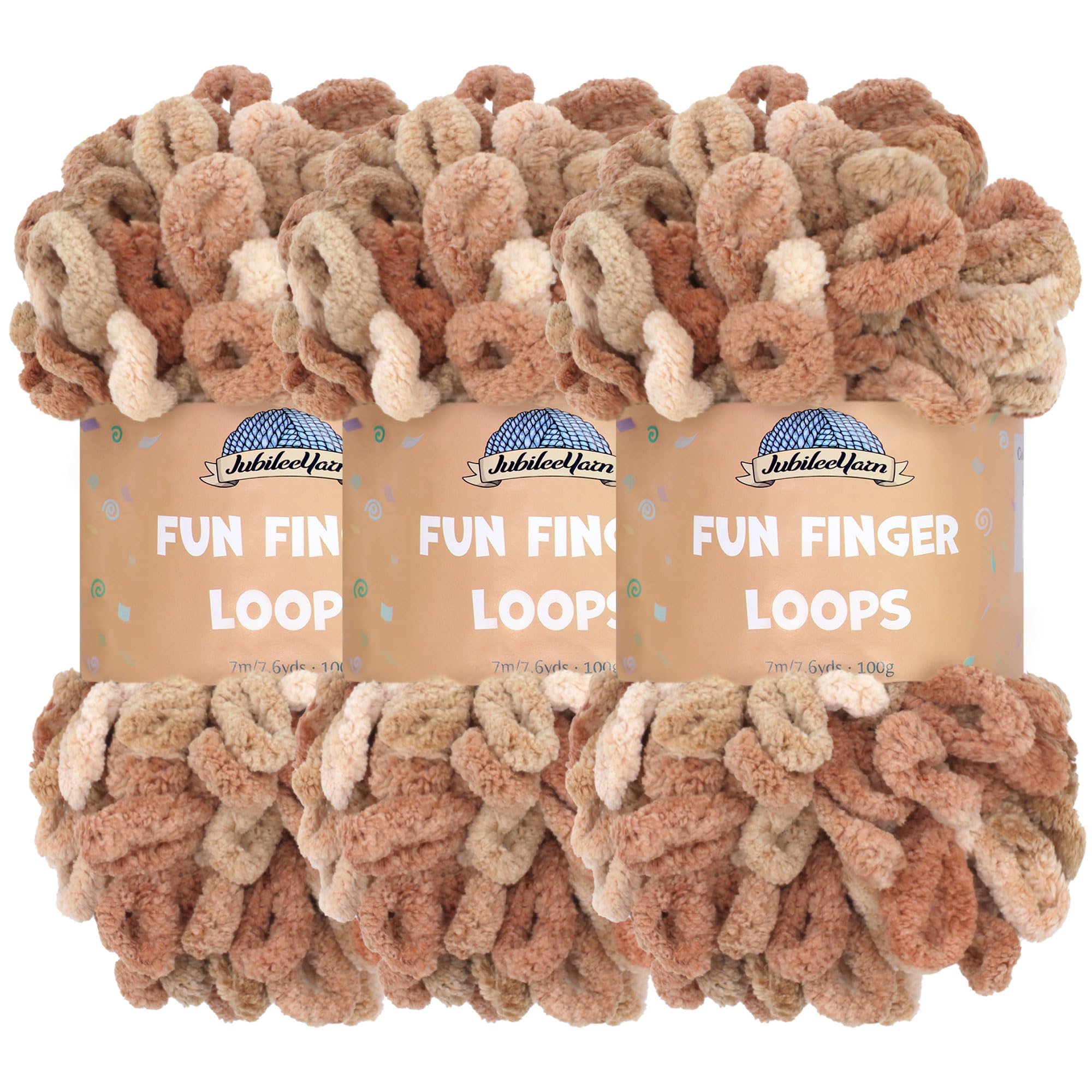 JubileeYarn Fun Finger Loops Yarn - Polyester Jumbo Weight Loop Yarn - 100g/Skein - Asteria - 3 Skeins