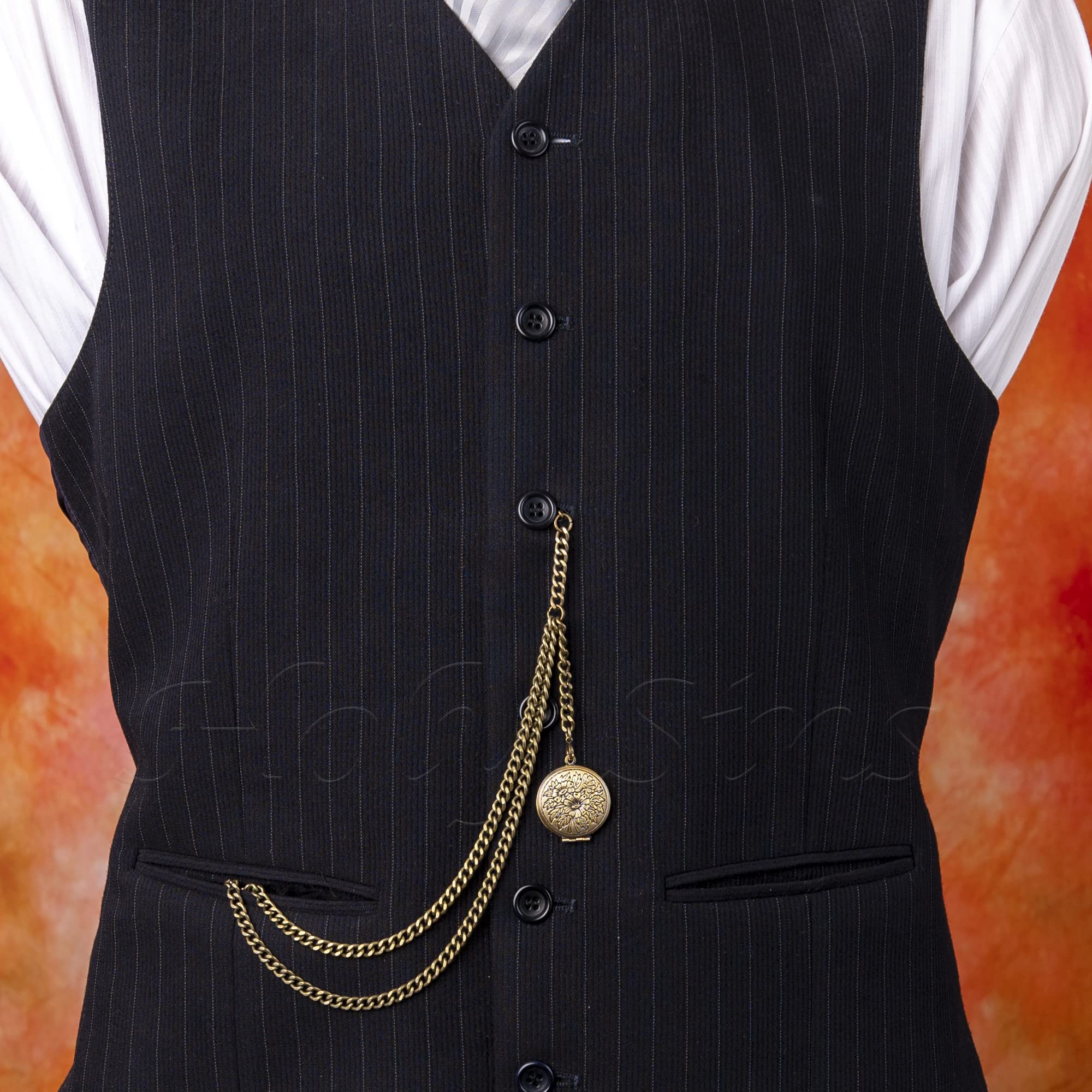 Bronze Colour Single Albert Pocket Watch Chain with Locket, Bronze, 12