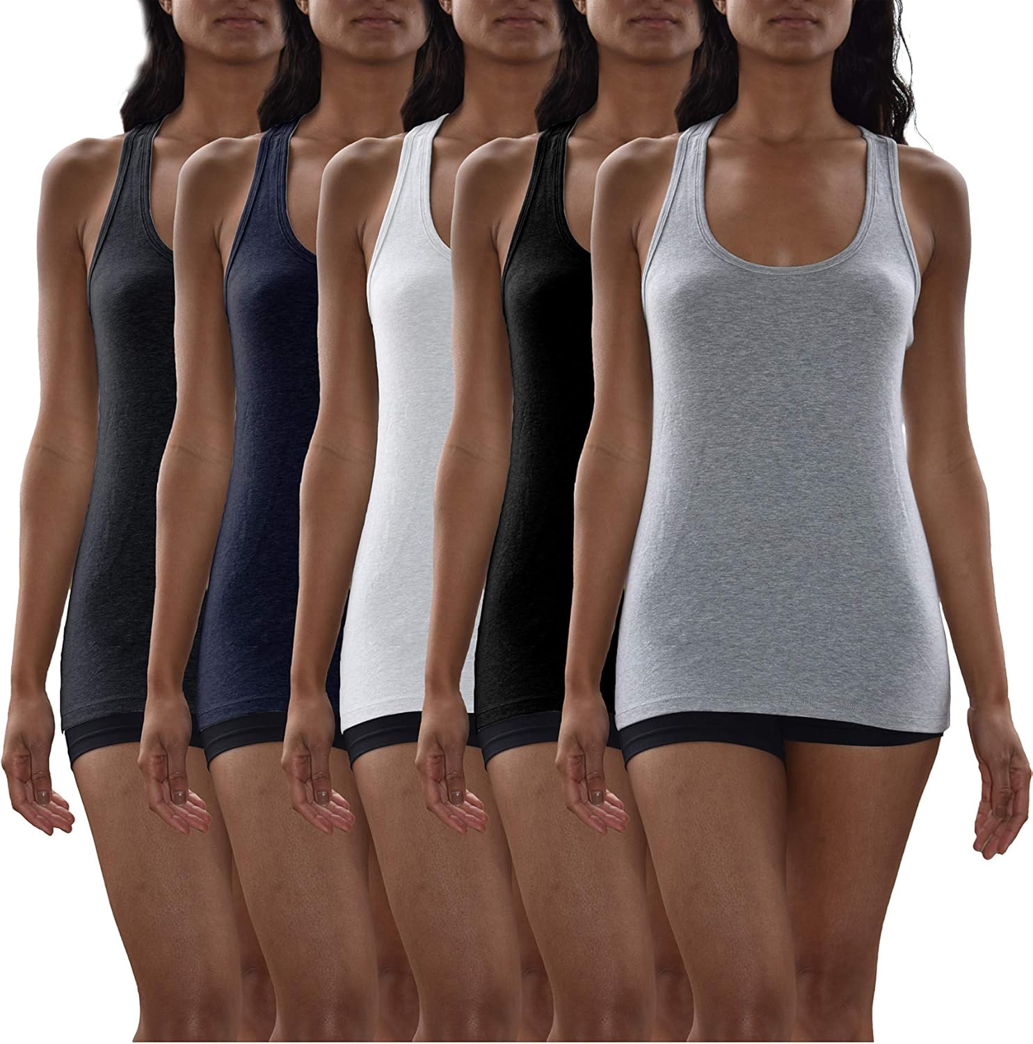Sexy Basics Women's 5 Pack ActiveFitness Workout Sport Cotton Stretch