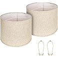 Set Of 2 Drum Lamp Shades – 15" Top X 15" Bottom X 12" High, Brown Fabric With Spider Fitter & 10" Gold Harp Included