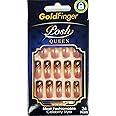 Gold Finger Gel Glam Press on Nail Dark Brown Glitter French Full Cover Luxurious Design, Square shape, Medium Length, MIni Glue Included GF64