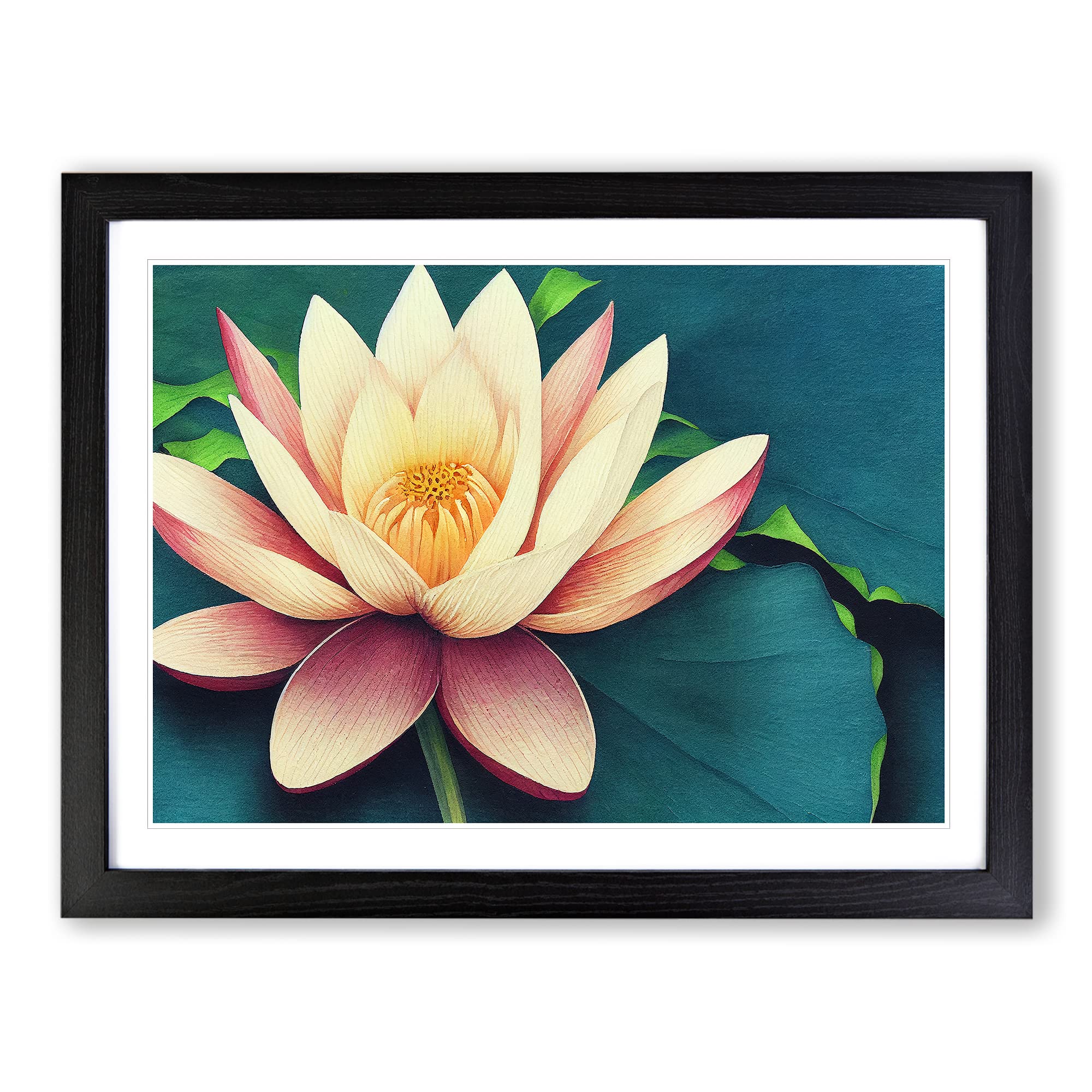 Tantalising Lotus Flower Framed Print | A3 Black Framed Wall Art | Ready to Hang | Modern Floral Picture | Living Room Bedroom Lounge Office